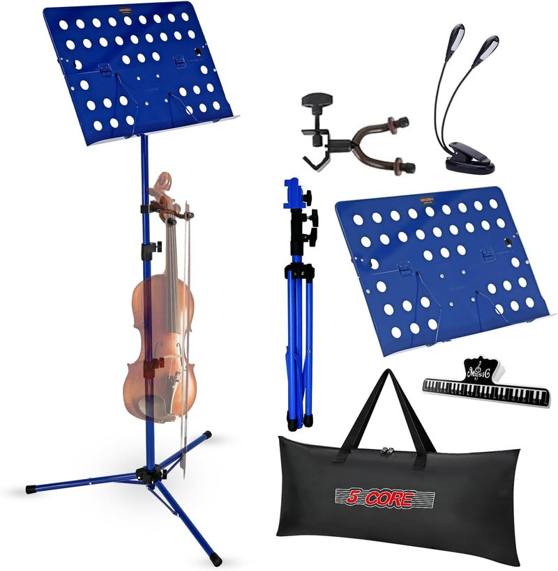 5 Core 5Core Music Stand for Sheet Music Tripod Height Adjustable Portable Folding Note Holder Atril para Partituras w Light Clip - MUS FLD HD Acc BLU - Image 1